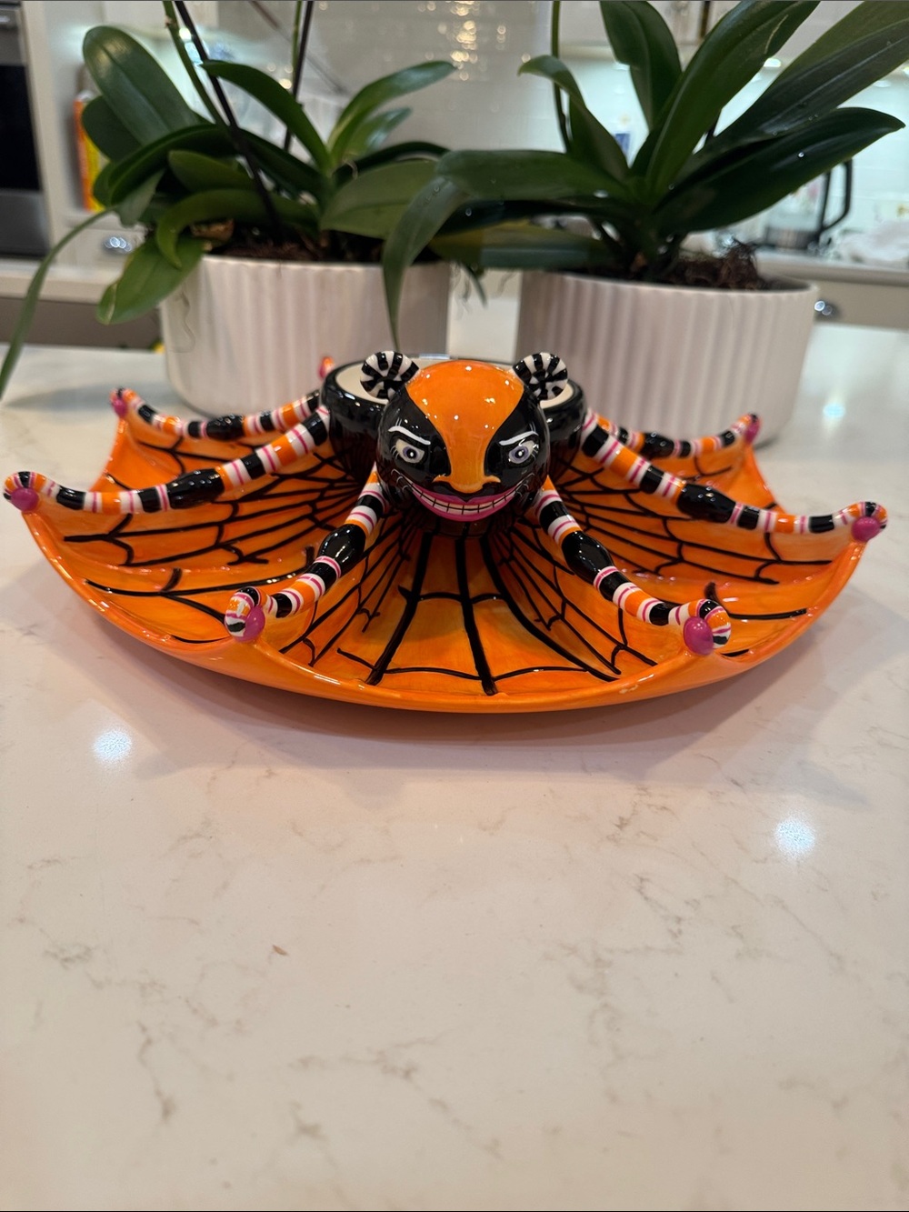 Rare Retired Department 56 Glitterville Halloween Spider Go Round Chip & Dip